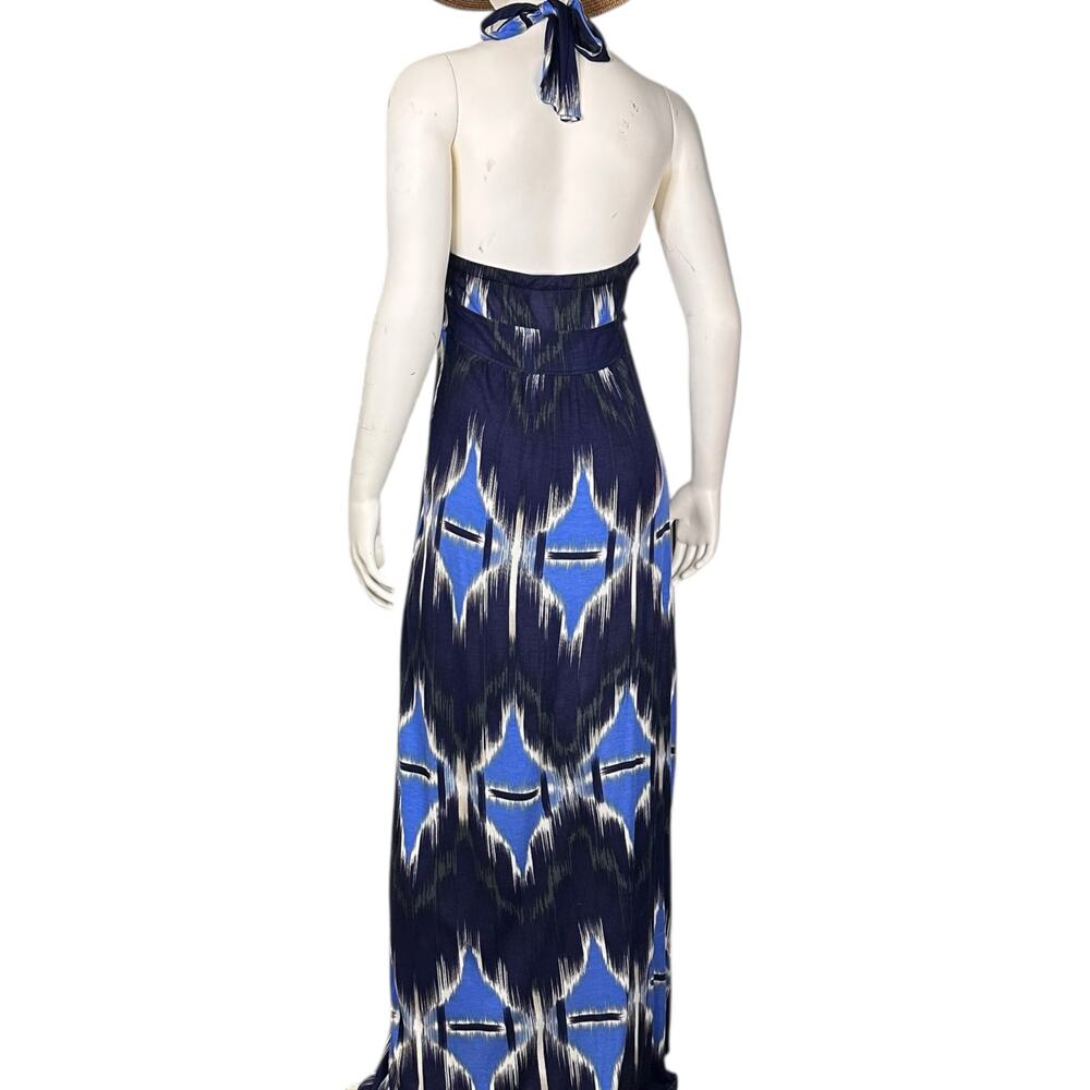 Banana Republic M Abstract Blue Ikat Maxi Halter Dress Modern Boho Modal - Picture 5 of 12